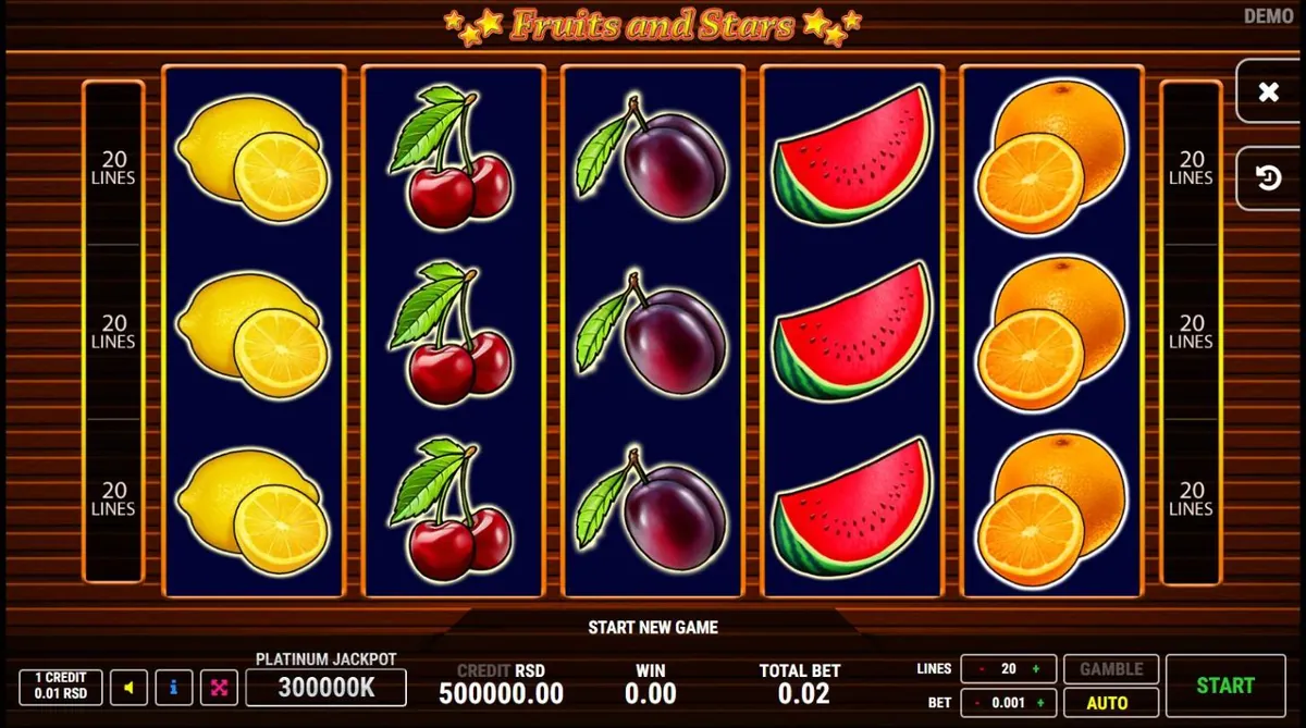Pantalla de Fruits and Stars con el medidor del jackpot