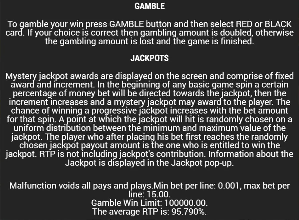 Fruits and Stars rules for the gamble feature and mystery jackpot